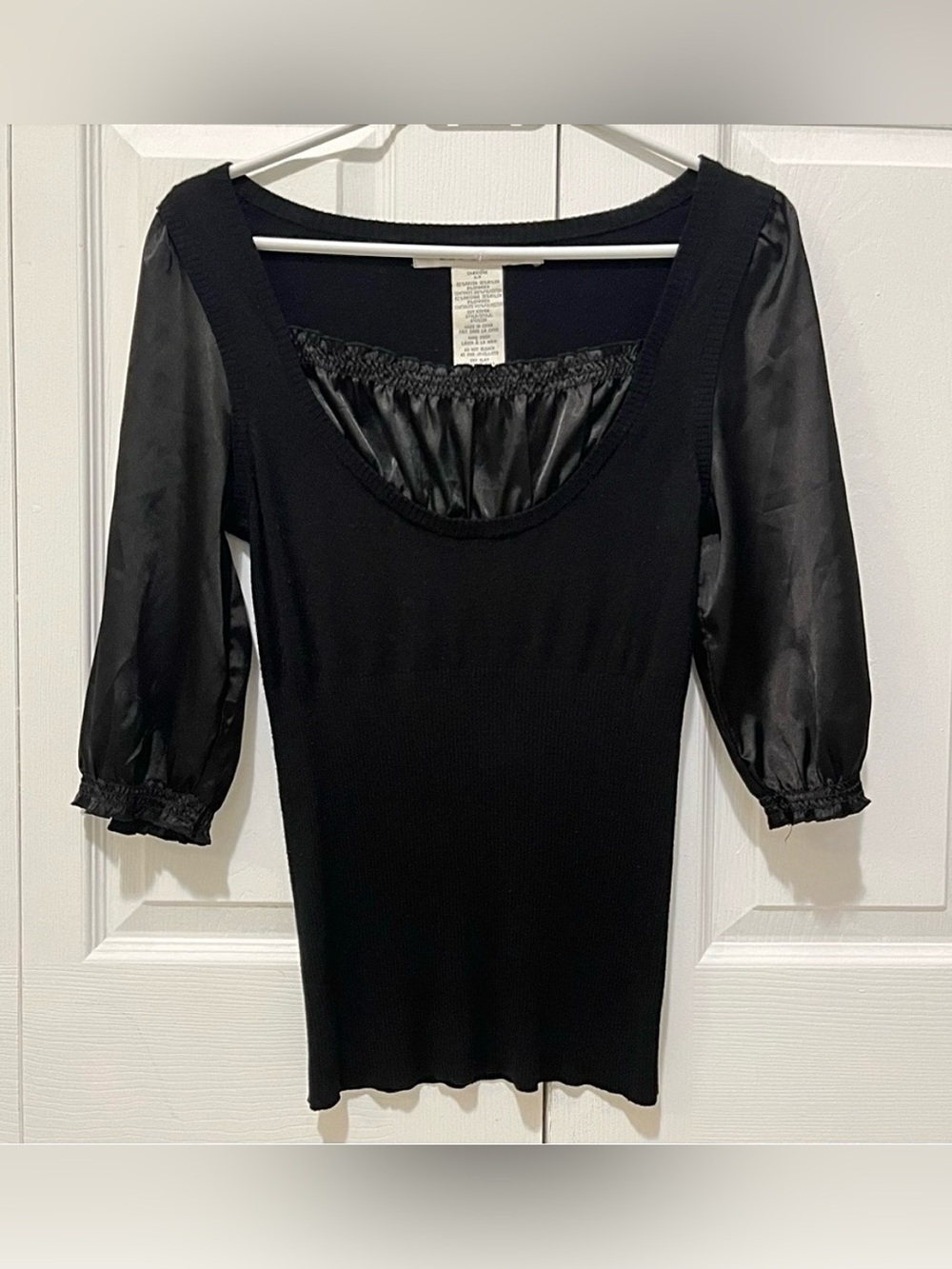 Max Studio Black Fitted Quarter-Sleeve Milkmaid Gothic Ruffle Blouse Top Y2K